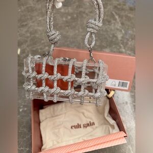 cult gaia Silver Crystal Knotted Acrylic Mini Shoulder Bag